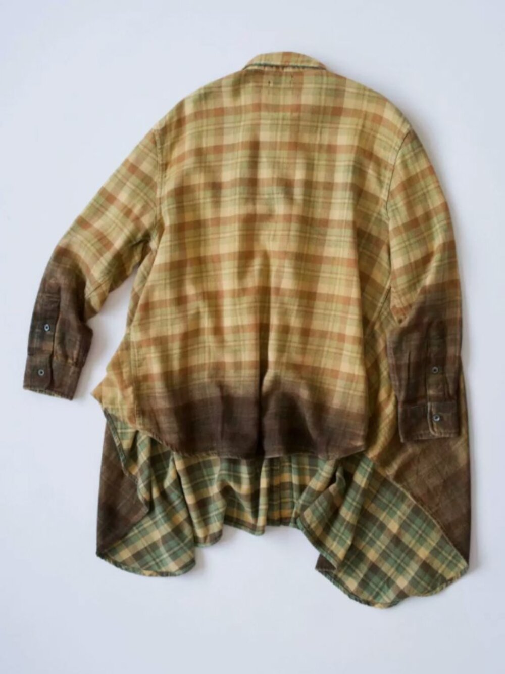 NWT R13 Draped Front Shirt - Khaki to Brown Ombre Plaid - Picture 7 of 11